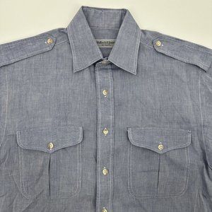 Bullock & Jones Blue 100% Cotton Short Sleeve Button‎ Front Shirt Size Small